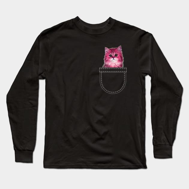 Pink kitten in pocket Long Sleeve T-Shirt by Shirt Vibin